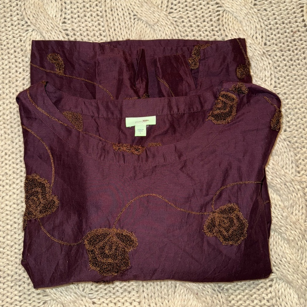 J. Jill Pure Jill Cotton Deep Purple Valley Florals Embroidered Blouse (L) - Picture 6 of 9